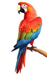 Fototapeta premium Vibrant Scarlet Macaw Perched on a Branch: A Stunning Illustration of a Tropical Bird
