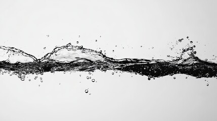 Flowing Water with Bubbles and Splashes on White Background