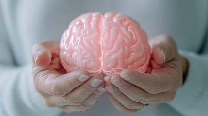 Individual Holds a Realistic Model of a Human Brain While Demonstrating an Interest in Neuroscience and Education in a Home Setting