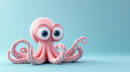 cartoon of octopus in ocean background, free space for text