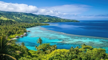 Obraz premium Scenic View of Tropical Island with Turquoise Water and Lush Landscape