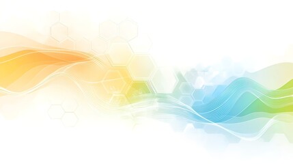 Abstract wavy background with pastel colors and hexagon patterns.