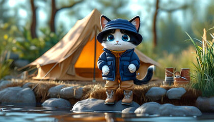 キャンプを楽しむ猫