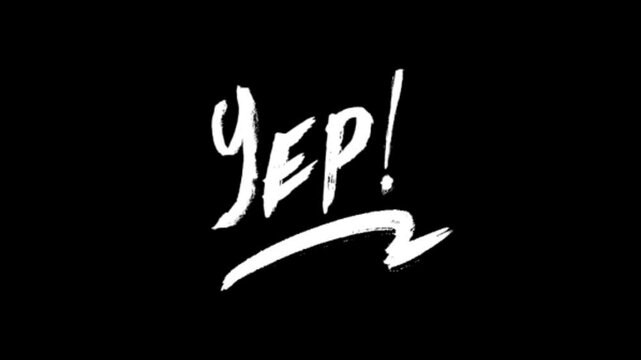 Yep Text animation cartoon doodle hand drawing motion graphics clip template with colorful lights animation. HD resolution with hyper realistic 4K black Background.