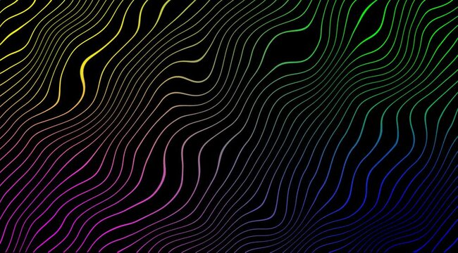 Particle wave with four colors (red, yellow, blue ,green), grid line wave motion animated background abstract digital particle wave and lights background, animation of seamless loop