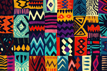Obraz premium Abstract tribal patterns in vibrant colors, ethnic art