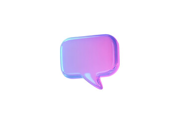 The image displays a 3D speech bubble in a rectangular shape with a purple gradient color, created as a PNG file on a clear background, ideal for overlaying onto other images or designs.