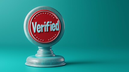 Red Verified Stamp on Turquoise Background with Stylish Design