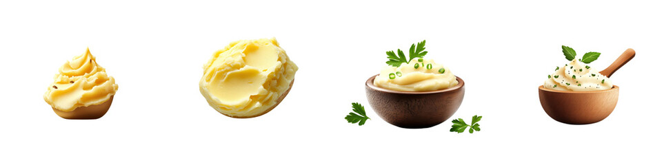 Mashed potatoes isolated on white background. mix collection png.