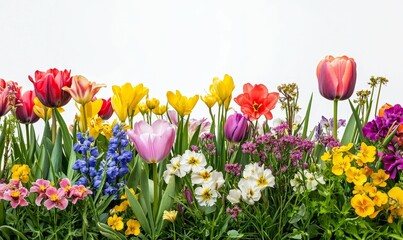 Obraz premium Colorful spring flowers, vibrant garden border.