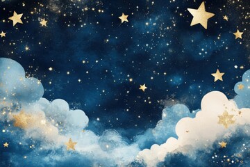 Fototapeta premium Deep blue cosmic night background glowing stars wallpaper