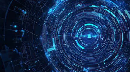 Circular lines in futuristic blue technology banner