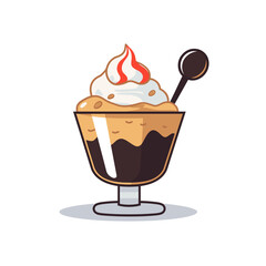 Delightful vector design of a creamy dessert with whipped cream and cherry topping in a glass dish