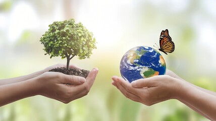 nature concept wildlife conservation tiger deer global warming food ecology cubes human hands protect