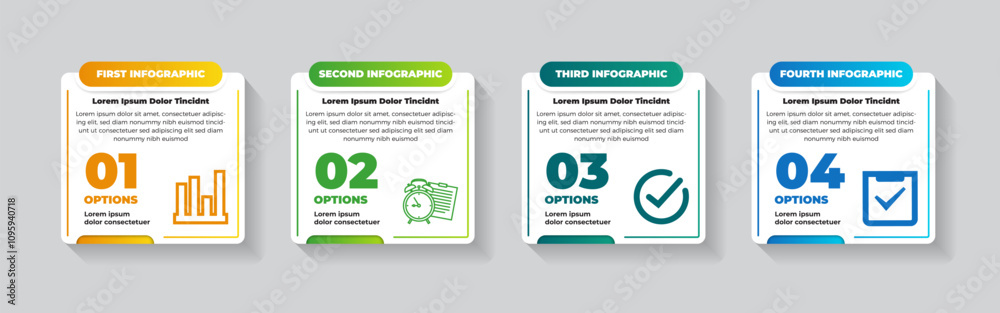 Poster abstract modern infographic 4 options banner. square layout background design. four step with number