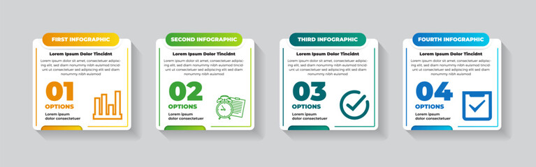 Obraz premium abstract modern Infographic 4 Options Banner. square layout background design. four step with number and icon element.
