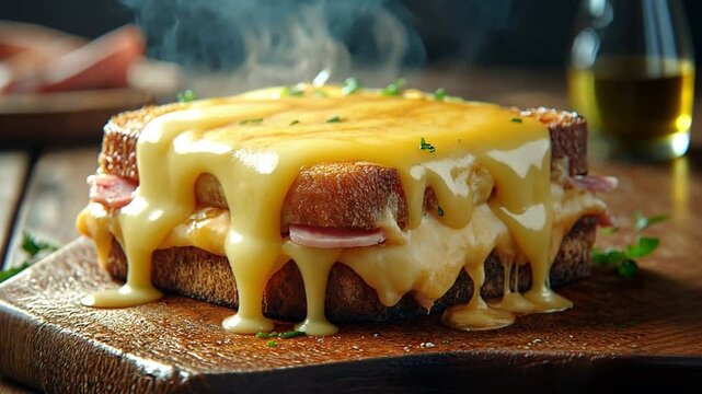 Croque-monsieur, a traditional French sandwich consisting of cheese and ham