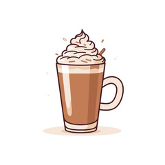 Delicious vector design of whipped cream topped coffee beverage in a clear glass cup with a straw