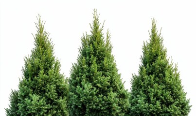Fototapeta premium Three lush green evergreen trees.