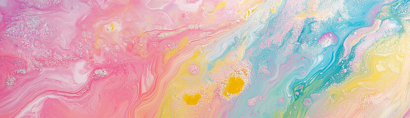Fototapeta premium vibrant abstract artwork featuring pastel colors like pink, yellow, and blue, creating dreamy and fluid composition. soft swirls and bubbles evoke sense of tranquility and creativity