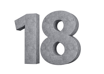 3d Concrete Number eighteen 18 Digit Made Of Grey Concrete Stone On White Background 3d Illustration
