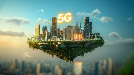Fototapeta premium Concept of 5g technology with floating island