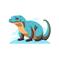 Fototapeta premium Colorful vector art of a playful lizard in a serene outdoor setting with clouds
