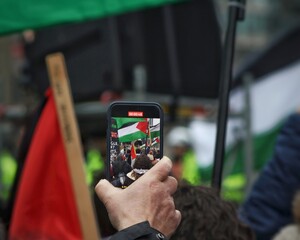 Palestine protest through a phone