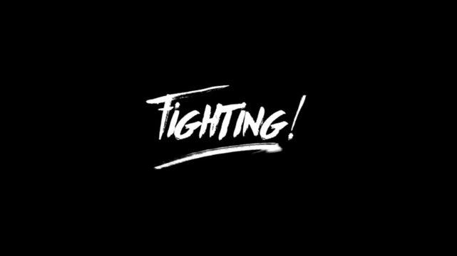 Fighting Text animation cartoon doodle hand drawing motion graphics clip template with colorful lights animation. HD resolution with hyper realistic 4K black Background.