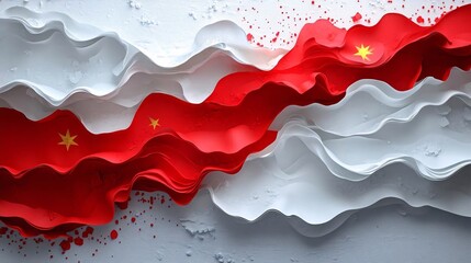 Obraz premium Abstract Red and White Wave Art Modern Chinese Inspired Design