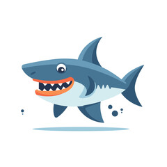 Fototapeta premium Cartoon shark swimming joyfully in the ocean with a playful expression and vibrant colors