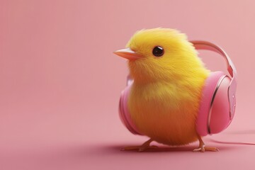 Little bird listens music