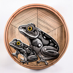 Frogs in a wooden circle