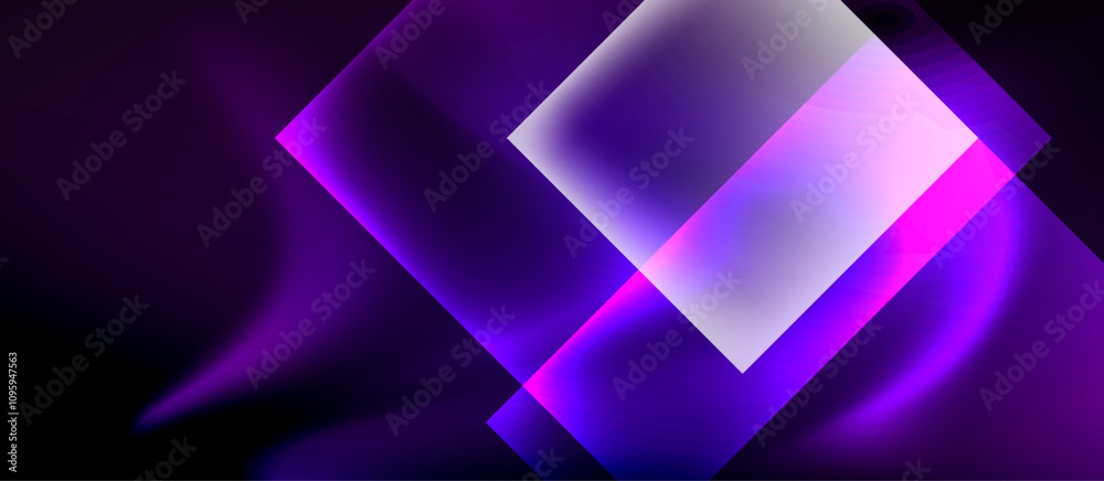 Poster glass squares with neon shiny light abstract background