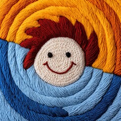 Happy Sun Face Yarn Art Colorful Abstract Thread Texture Background