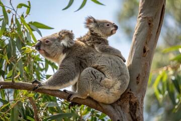 Obraz premium Mother koala with baby on her back