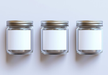 Minimalist Glass Jar Mockup with Blank White Labels for Product Branding.