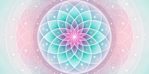 Delicate theta healing energy background with flower of life pattern and pastel colors
