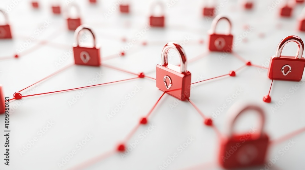 Poster digital security icons connected by lines on a white background. modern graphic layout symbolizing d