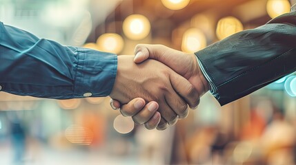 A masked handshake in a corporate setting during a pandemic.