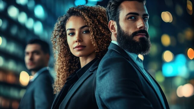 Diverse business team in city, cyber security