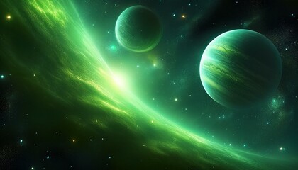 Obraz premium Green nebula with two planet
