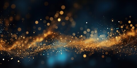 Obraz premium Glowing Blue and Gold Particles in a Dreamy, Abstract Background with a Soft Focus and Radiant Light Effects for Creative Projects