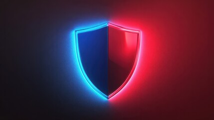 Glowing red and blue shield representing cyber security.