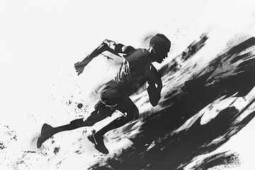 Sports background. Runner on the start. Black and white image isolated on white.