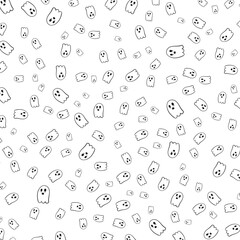 Halloween ghost scary pattern aesthetic doodle endless background. Vector illustration