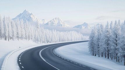 Winter forest highway, scenic and serene trip