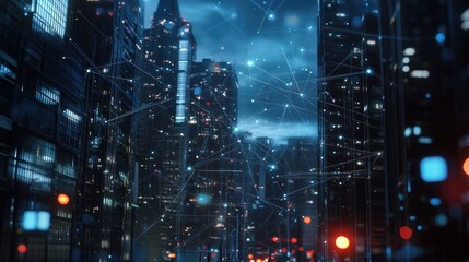 Network connection technology in the city, with 5g internet networking sign