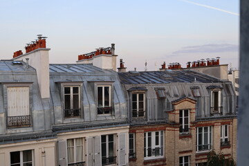 Obraz premium Paris skyline with historic chimneys on roof