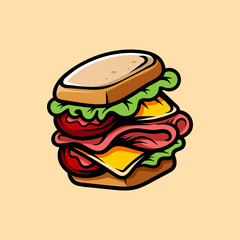 sandwich colored isolated drawing line art style sketch classic vintage design illustration